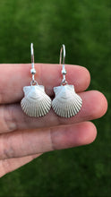 Load image into Gallery viewer, Silver Cornish Scallop Drop Down Earrings