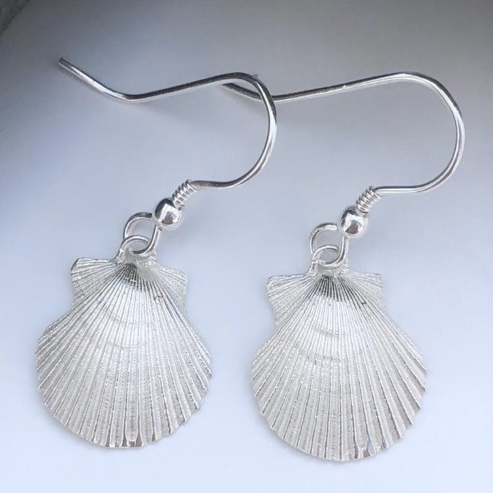 Silver Cornish Scallop Drop Down Earrings